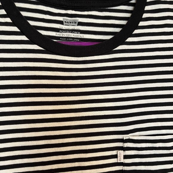 Levi's Perfect Crew Black & White Striped Shirt - Large - Picture 2 of 4